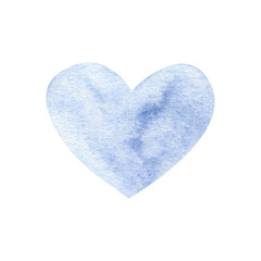 Watercolor blue heart, with love. Valentine's Day or Wedding Modern creative watercolor background for trendy design. Hand drawn Abstract texture stain with splashes, blot and splatters. Illustration