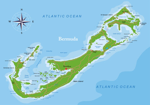 Bermuda islands highly detailed physical map