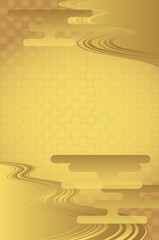 金箔と霞と流水文様の背景ベクターイラスト