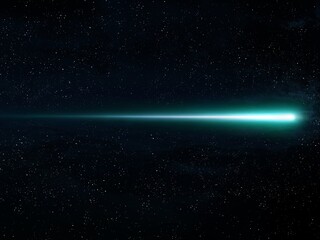 Close up of a green meteor in the night sky. Shooting star isolated. Glowing trail of a meteorite. © Nazarii