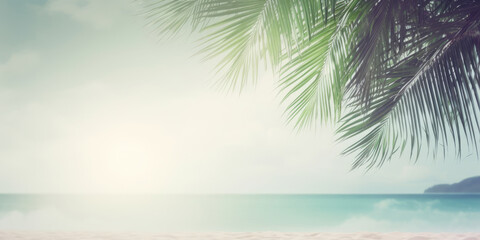 Fototapeta na wymiar Vacation background with palm leaves - Generative AI