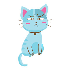 Vector illustration of a blue cat showing a very displeased expression on a white background.