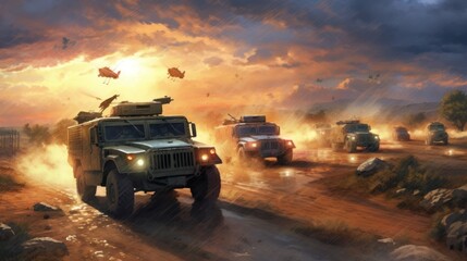 Fototapeta premium Military Cover The Convoy Game Artwork
