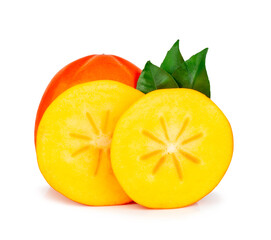 Persimmon fruit and slices isolated on a white background