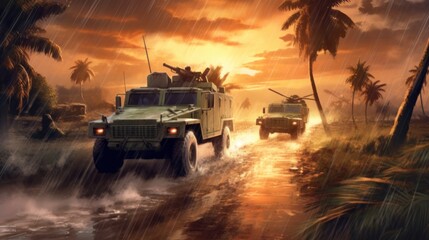 Fototapeta na wymiar Military Cover The Convoy Game Artwork