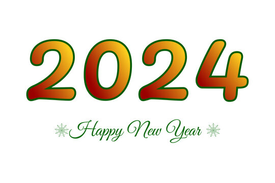 Christmas print with text, 2024 Happy New Year, with green, red and yellow color, isolated, close-up, on a transparent and white background. Icon and element for design decoration. Vector illustration