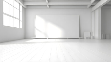 Abstract white studio background for product presentation. Empty room with empty canvas. generative AI