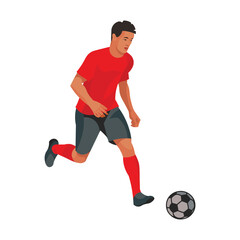 Fototapeta na wymiar Vietnamese football player is running with the ball on the field during a competition or a training session