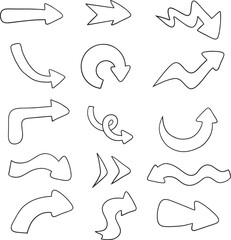 Hand drawn arrow vector icons set. sketch arrow design for business, education or presentation, Isolate on white background.