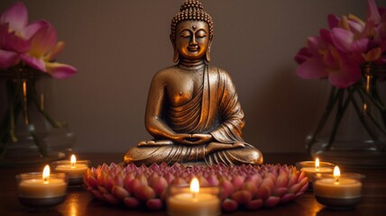 Buddha statue in meditation with lotus flower Generative AI