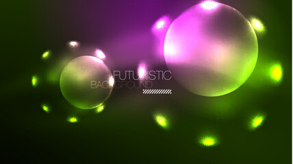 Neon glowing circles, magic energy space light concept, abstract background wallpaper design