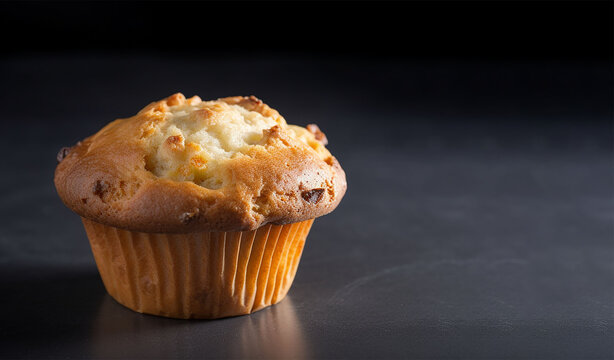 Muffin su sfondo scuro . spazio libero a destra