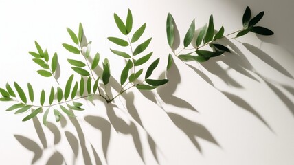 Blurred shadow from leaves plants on the white wall Generative AI