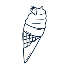 Hand drawn ice cream cone icon. Doodle vector illustration of frozen dessert. Sweet summer food sketch drawing.