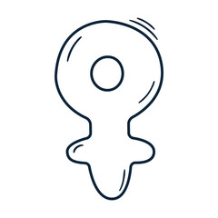 Hand drawn female symbol. Abstract gender sign in balloon shape. Girl and woman icon. Doodle vector illustration.