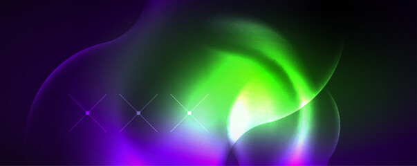Neon glowing waves, magic energy space light concept, abstract background wallpaper design