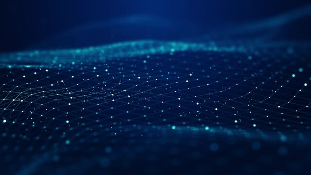 Technology digital wave background concept. Beautiful motion waving dots texture with glowing defocused particles.Digital binary data technology background.