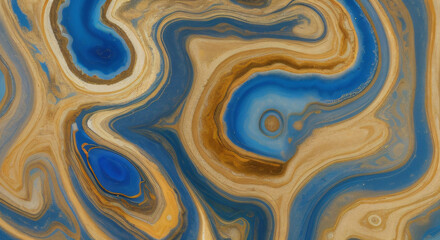A painting of a blue and gold swirl.