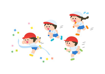 運動会競技　リレー　ゴールシーン.