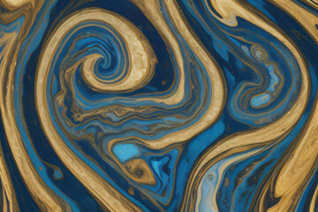 A background of blue and gold marbled swirls.