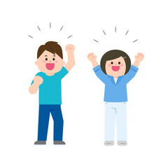 手を上げて喜ぶ男女