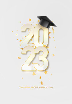 Class of 2023 text for graduation gold design, congratulation event high school or college graduate. Lettering for greeting, invitation card.Vector