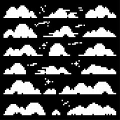 Fototapeta na wymiar Vector Collection Set of Pixel Cloud Silhouettes 