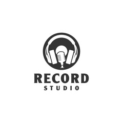 Headphone and Microphone for Music Studio Recording logo design