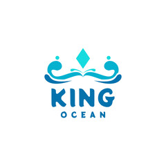 King Crown with Aqua Water Sea Waves for Marine logo design