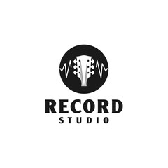 Head Guitar and Wave Sound for Music Studio Recording logo design