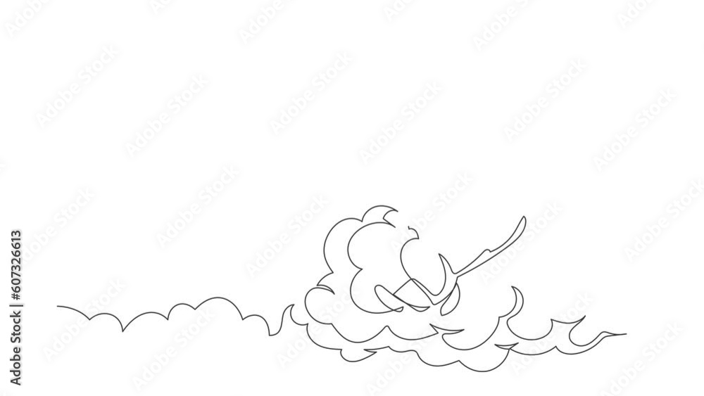 Poster animated self drawing of continuous line draw arabian businesswoman sitting on cloud with laptop com