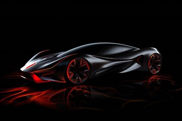 Naklejka premium Futuristic Electric Future Concept Car Design on Black Background Generative AI