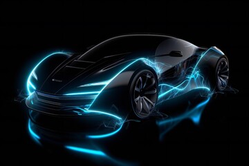 Plakat Futuristic Electric Future Concept Car Design on Black Background Generative AI