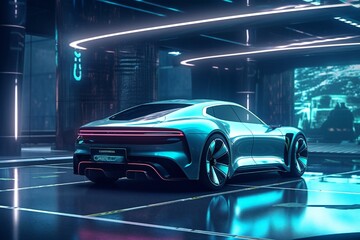 Obraz na płótnie Canvas Futuristic Electric Future Concept Car Design on Black Background Generative AI