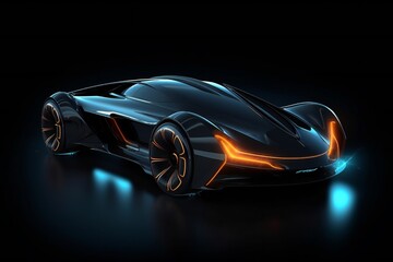 Naklejka premium Futuristic Electric Future Concept Car Design on Black Background Generative AI