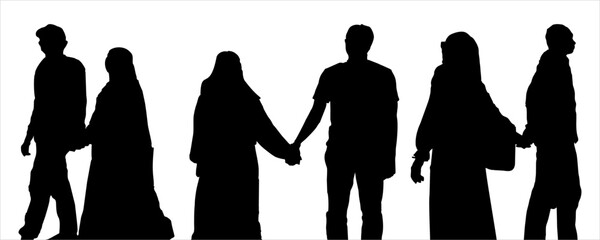 silhouette of islamic couple holding hands