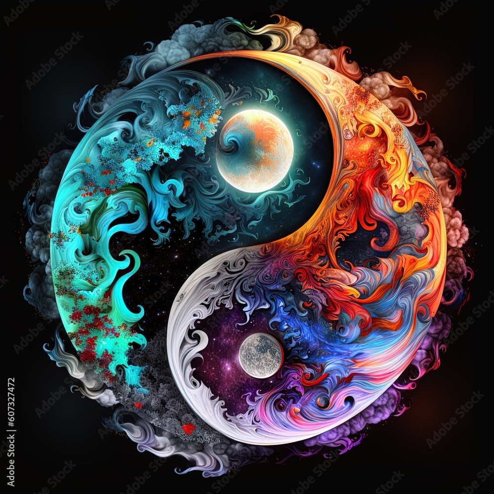 Wall mural the soul and the cosmic yin yang are celebrating the universe and the moon. concept. beautiful spiri