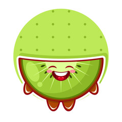 Cartoon illustration of slice of kiwi fruit with smile face
