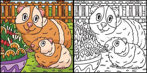 Mother Guinea Pig and Baby Guinea Pig Illustration