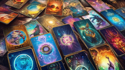Fototapeta na wymiar Tarot cards, magic, esoteric and occultism concept, futures prediction