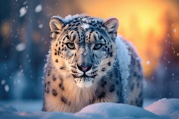 Fototapeta na wymiar Snow Leopard in the snow