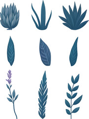 Fototapeta na wymiar Grass And Leaf Set, Watercolor Vector Design Set