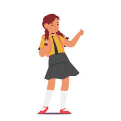 Confident School Girl Character with Backpack Showing Approval With A Thumbs Up Gesture. Expressing Positivity