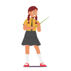 Fototapeta premium Smart School Girl Character Wearing Glasses Confidently Holds Pointer, Ready To Share Knowledge And Engage In Classroom