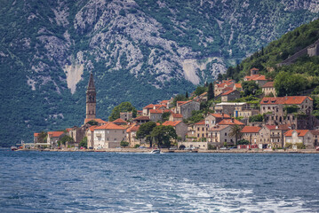 Fototapeta na wymiar View from sea on Perast historical town, Kotor Bay, Montenegro