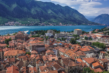 Fototapeta na wymiar Buildings in historic part of Kotor city, Montenegro