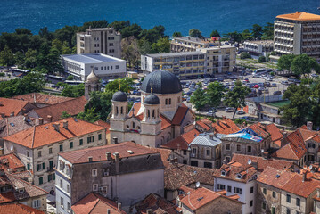 Church of Saint Nicholas and buildings in historic part of Kotor city, Montenegro