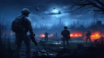 Naklejka premium Military Game Artwork at Night