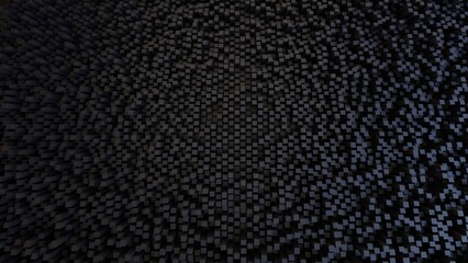 Abstract 3d rendering of chaotic black cubes in empty space. Computer generated background