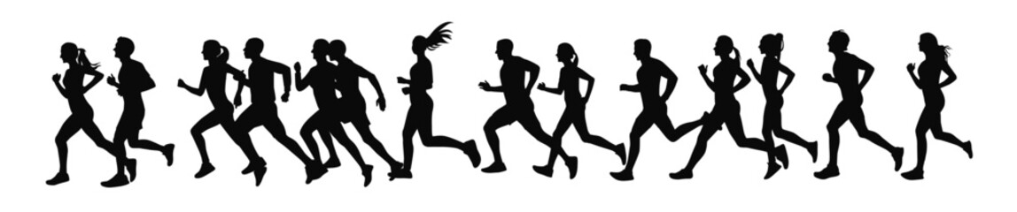Obraz na płótnie Canvas People running silhouette, running contest